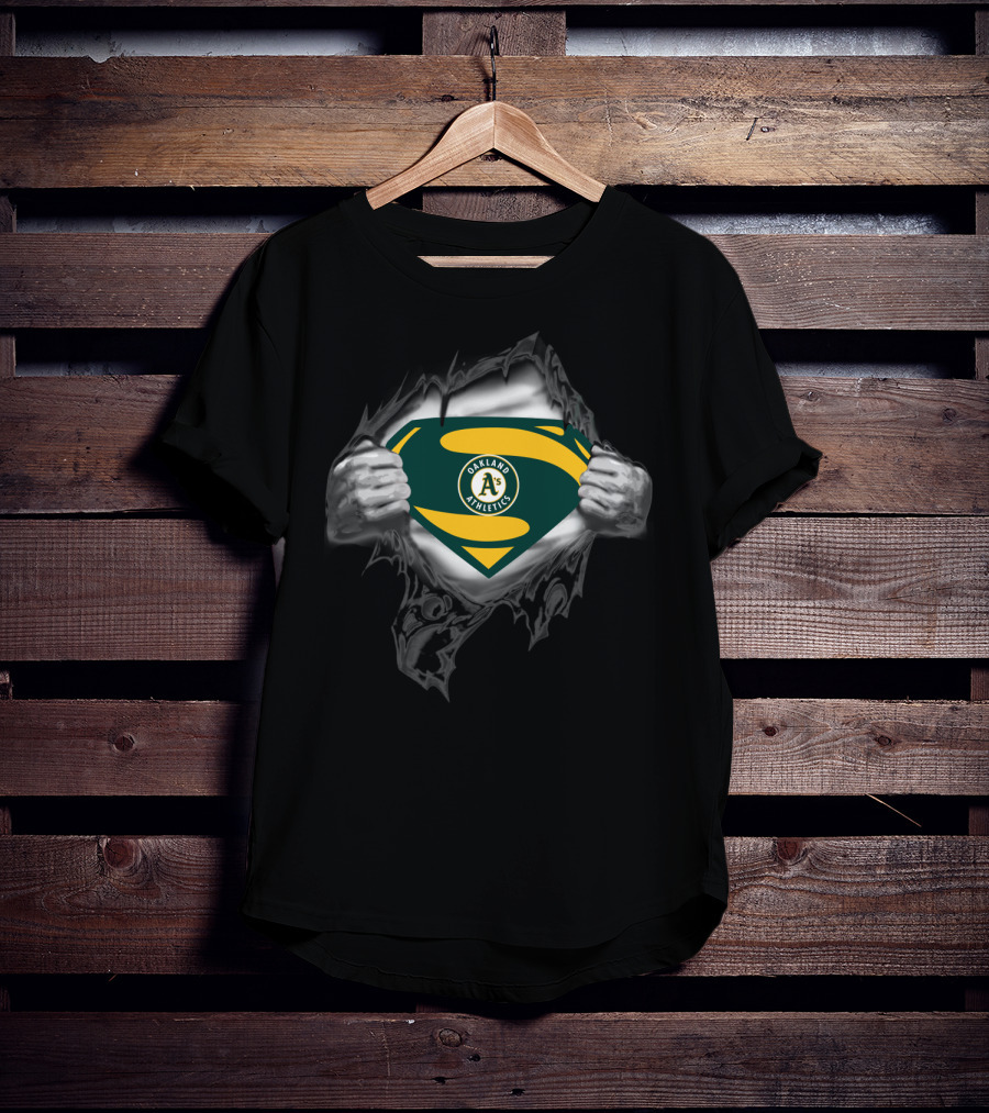 Oakland Athletics Superhero Emblem Teal And Yellow T-Shirt