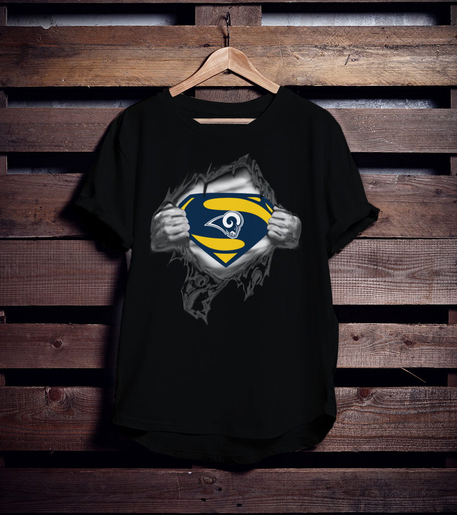 Superman Los Angeles Rams Logo With Hands Ripping Open Shirt T-Shirt
