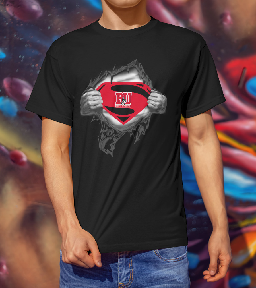 Boston University Terriers Logo With Superhero T-Shirt