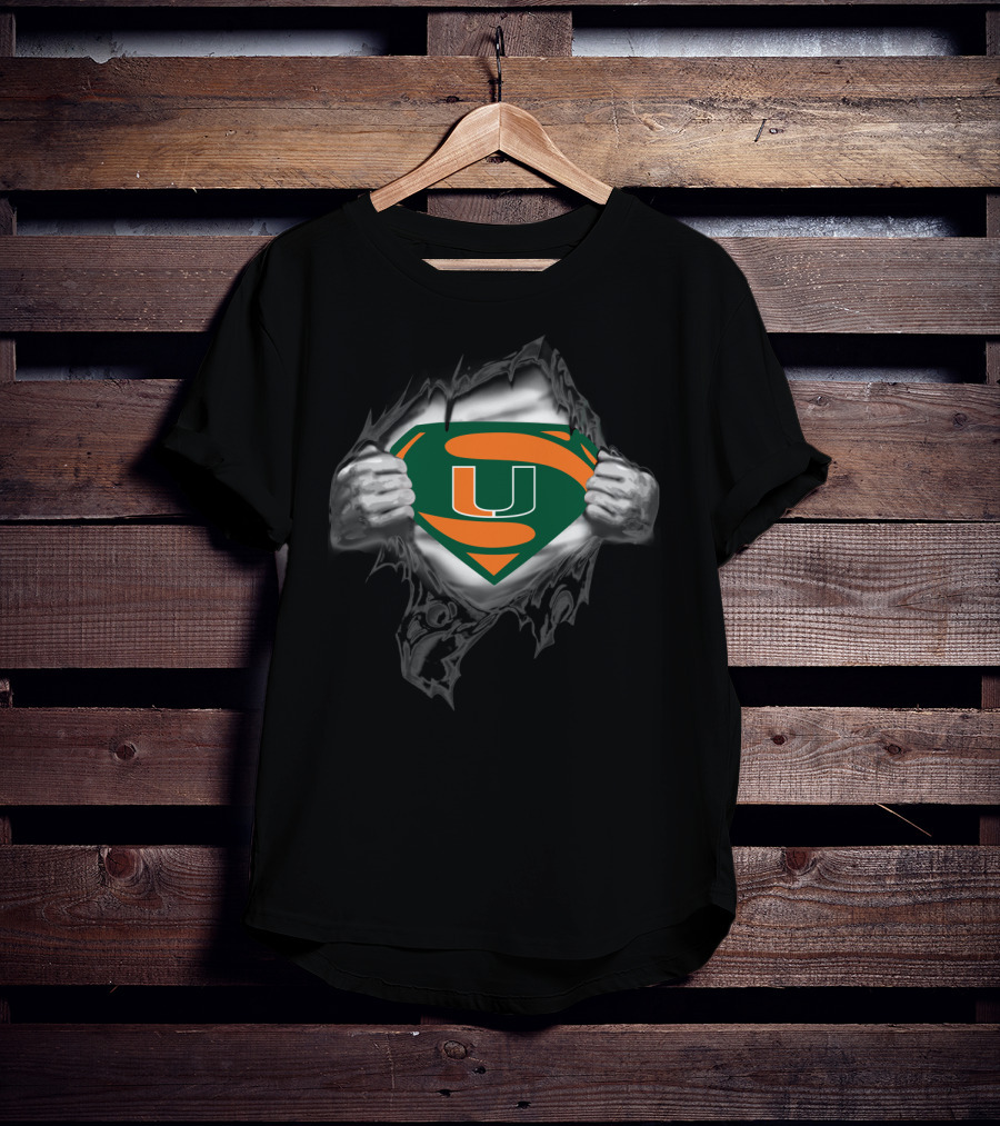 Miami Hurricanes U Superman Logo Football Fan T-Shirt