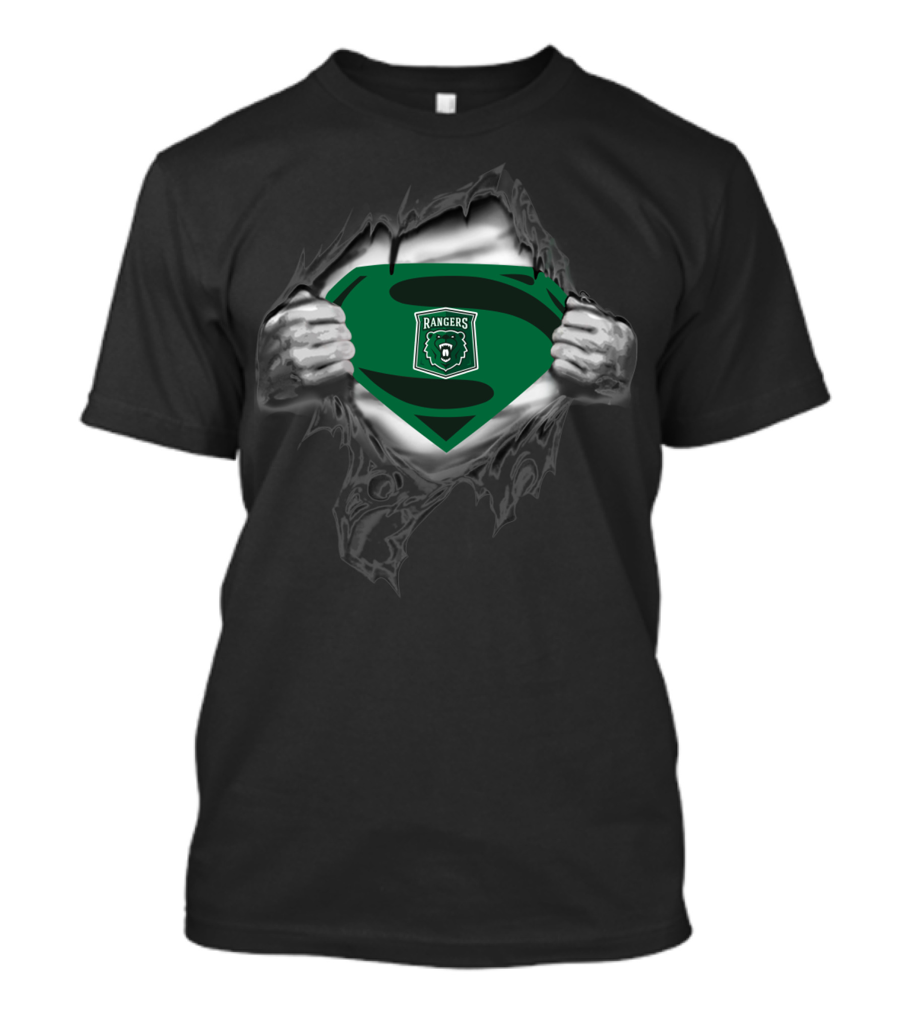 Parkside Rangers Superhero Style Emblem With Green Shield And Bear T-Shirt
