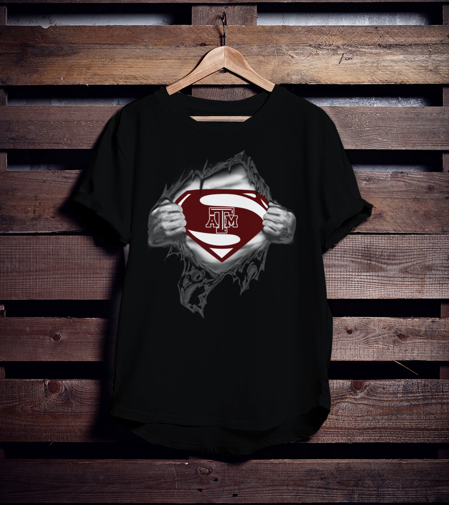 Texas A&M Aggies Superman Shield Logo Superhero Style T-Shirt