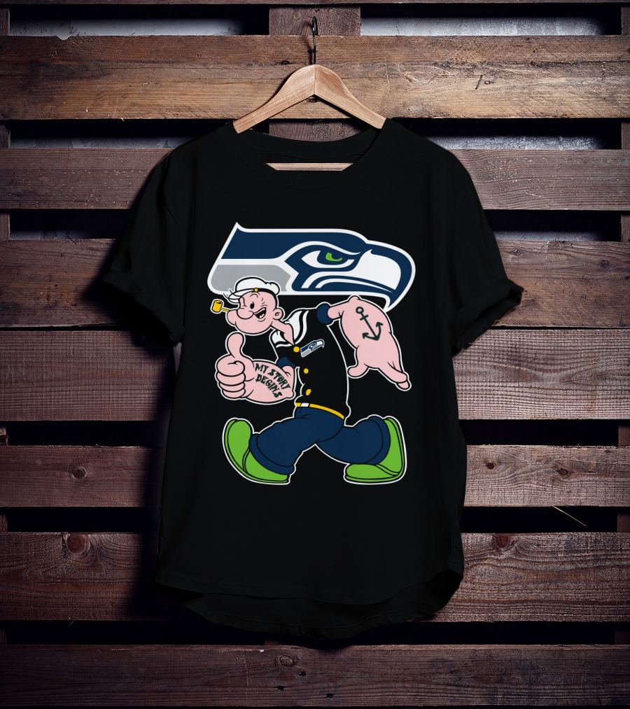 Seattle Seahawks Popeye Anchor Cartoon T-Shirt