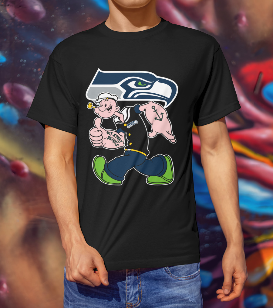 Seattle Seahawks Popeye Anchor Cartoon T-Shirt