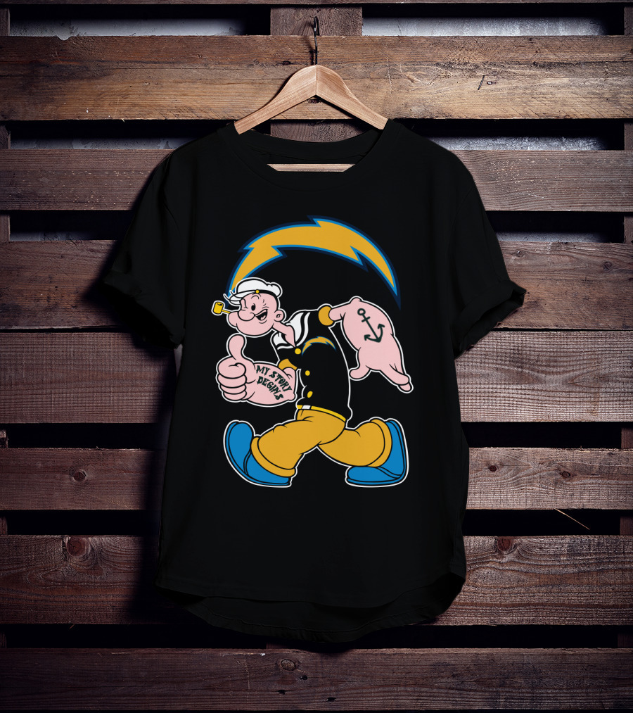 My Story Begins Los Angeles Chargers Popeye Navy Anchor T-Shirt