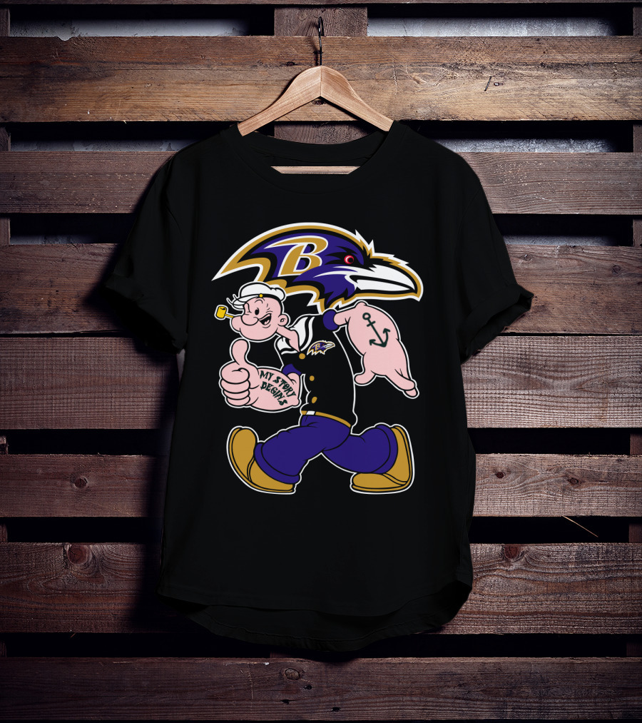 Baltimore Ravens Popeye Cartoon Character Nfl Crossover My Story Begins T-Shirt