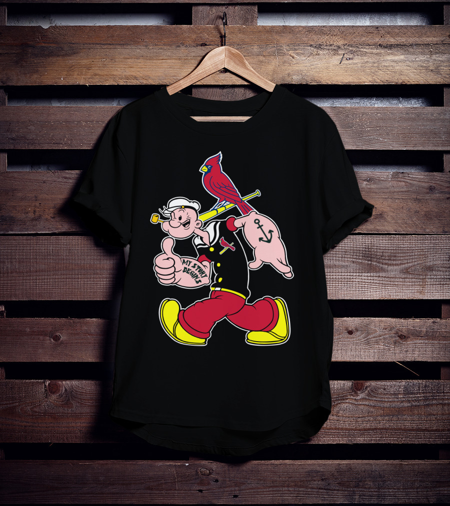 Popeye With St Louis Cardinals Redbird And Bat T-Shirt