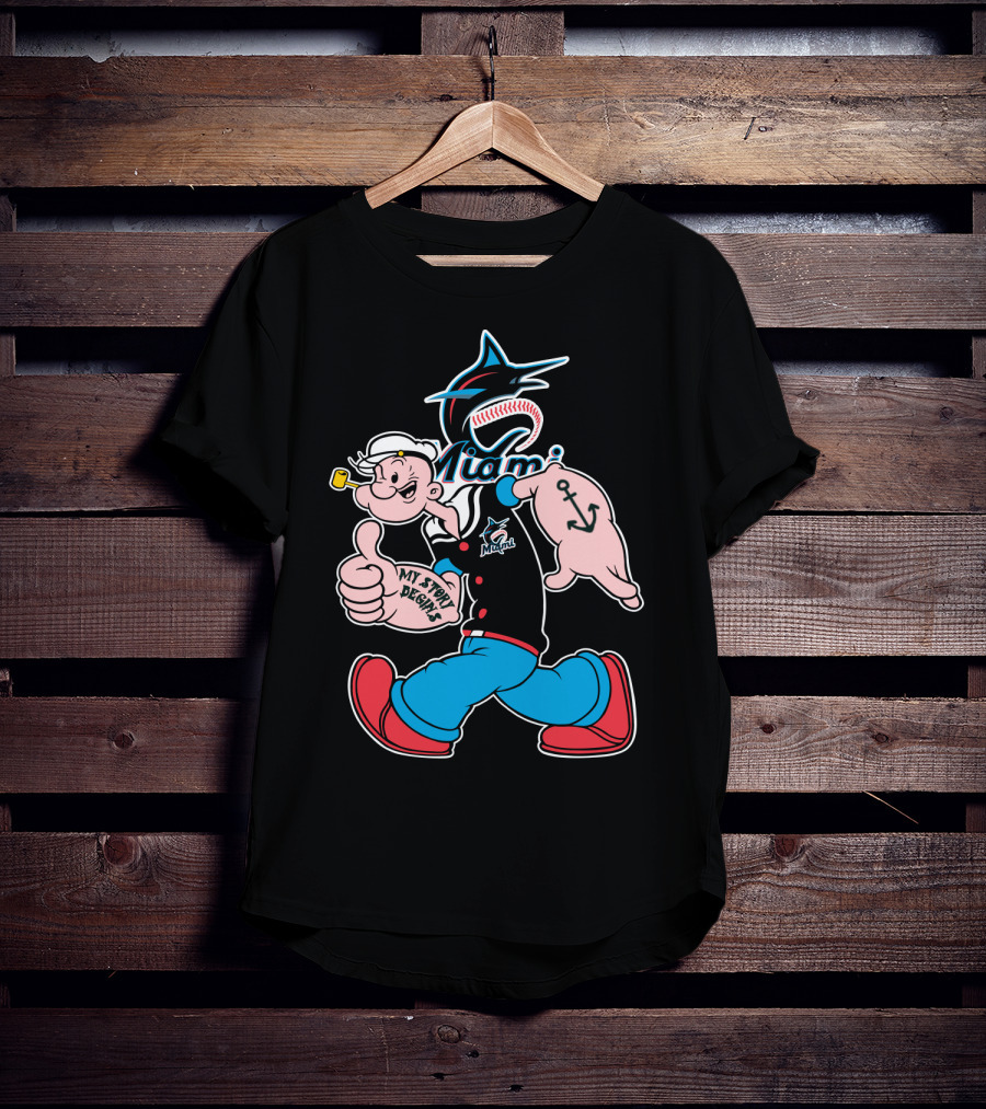 Miami Marlins Popeye Baseball Crossover Mystorydesigns T-Shirt