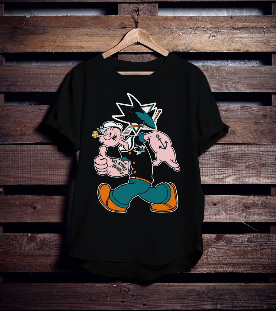 San Jose Sharks Popeye My Story Design Anchor Tattoo T-Shirt
