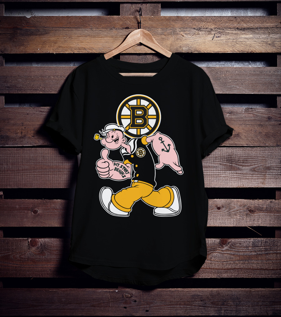 Boston Bruins Crossover With Cartoon Sailor 1989 T-Shirt