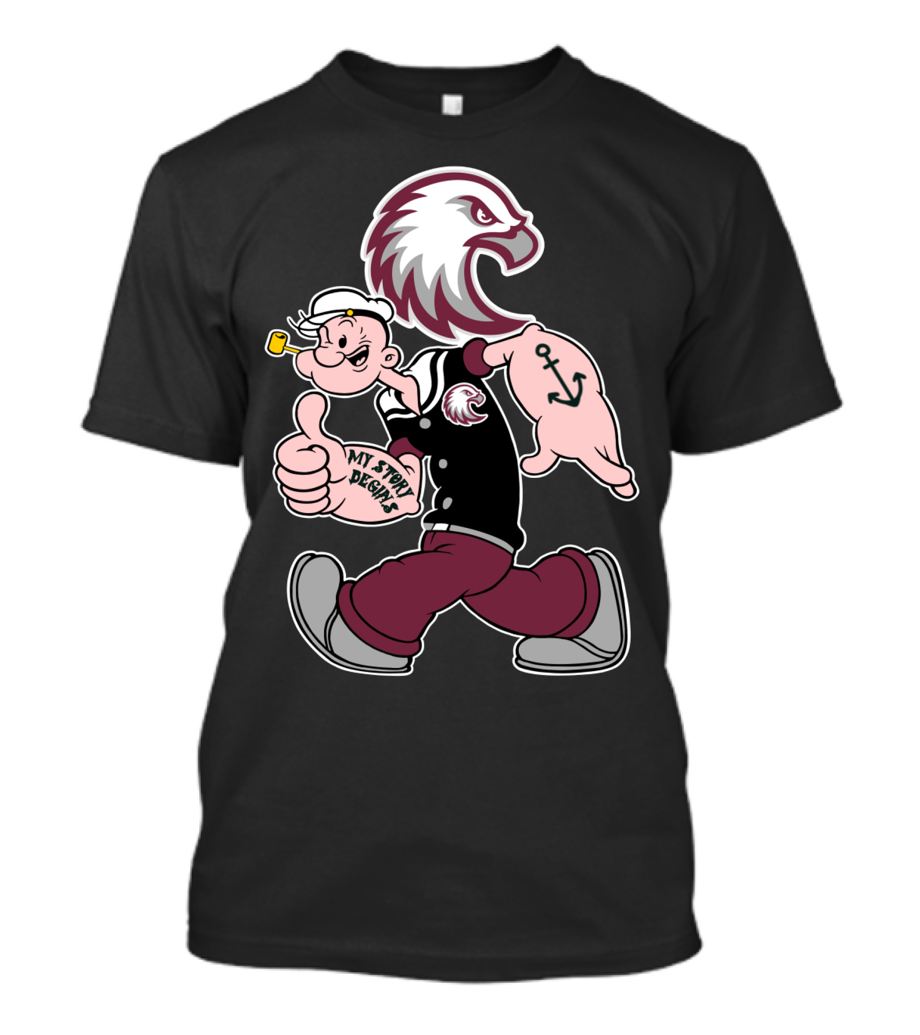 Augsburg Auggies My Story Designs Popeye Eagle Anchor T-Shirt