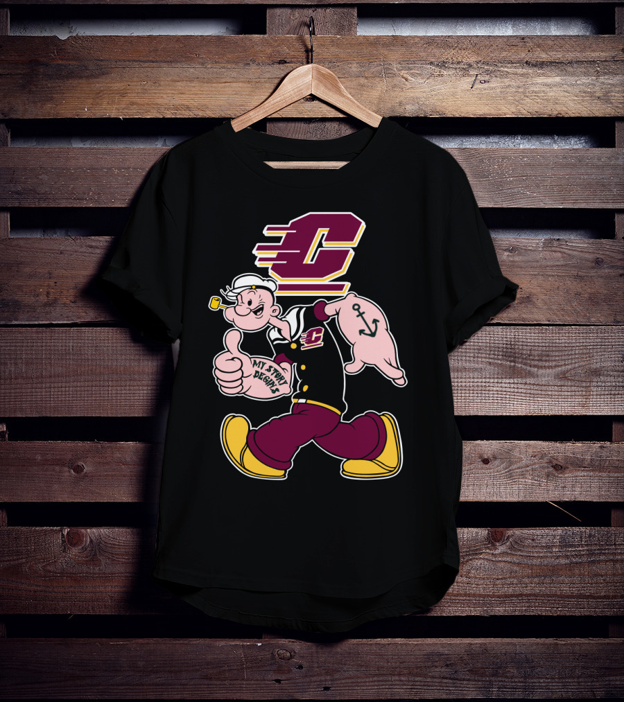 Popeye Thumbs Up My Story Begins Central Michigan Chippewas T-Shirt