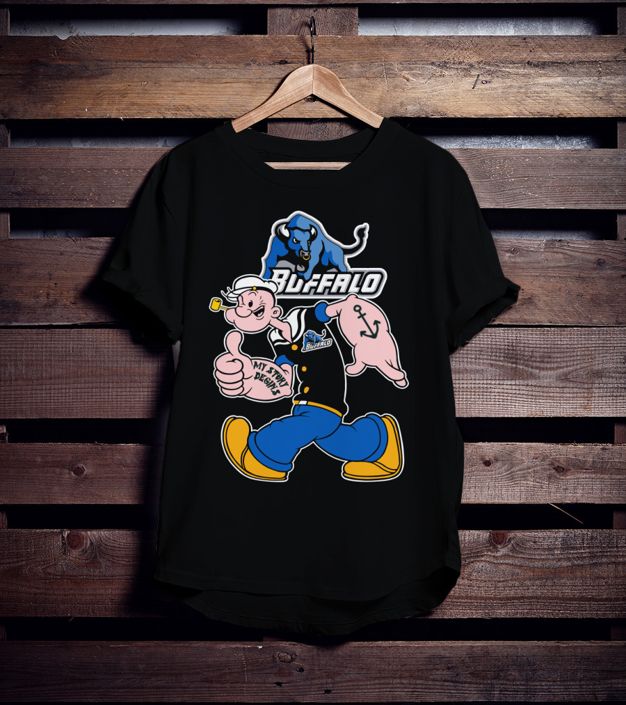 Popeye Buffalo Bulls My Story Begins Thumbs Up Anchor Navy Sailor T-Shirt
