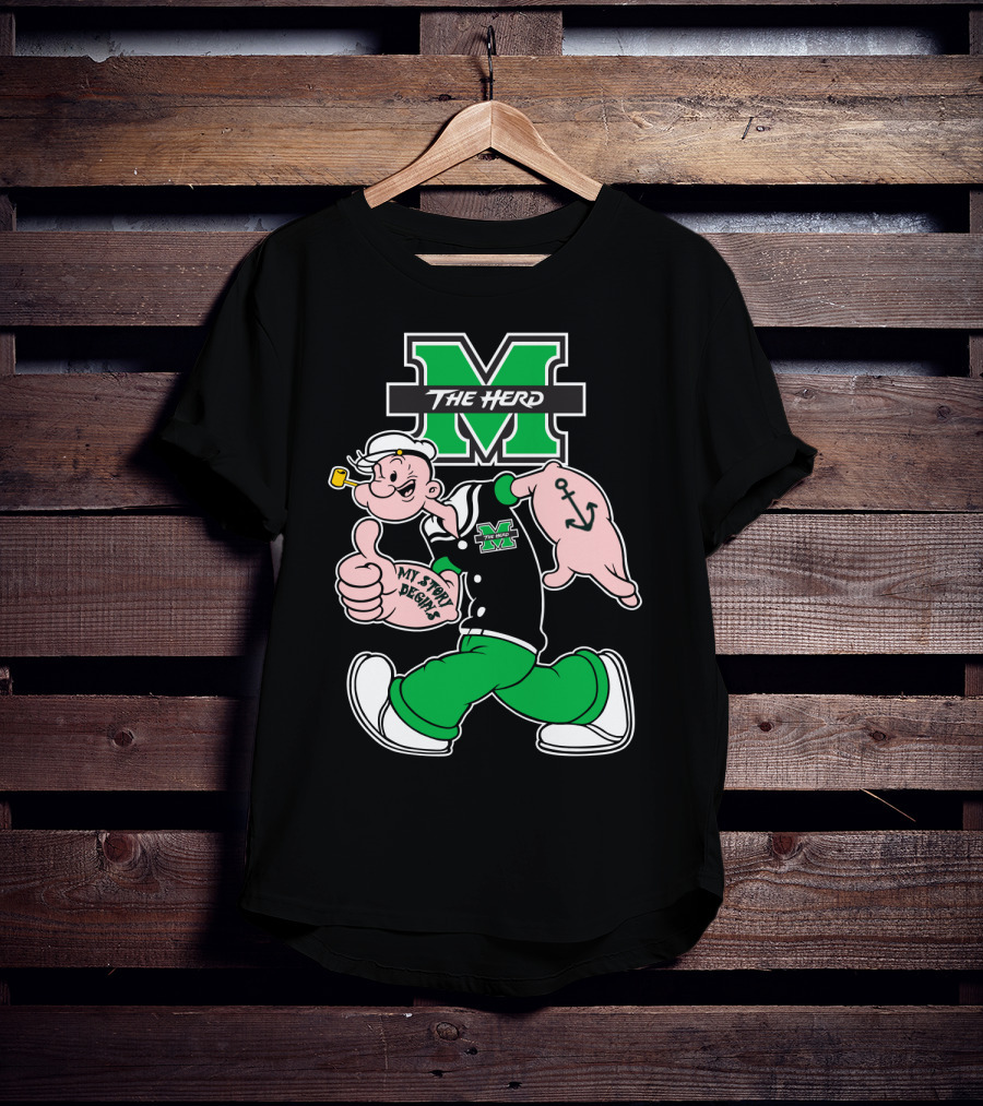 Marshall Thundering Herd The Herd M Logo And Popeye My Story Designs T-Shirt
