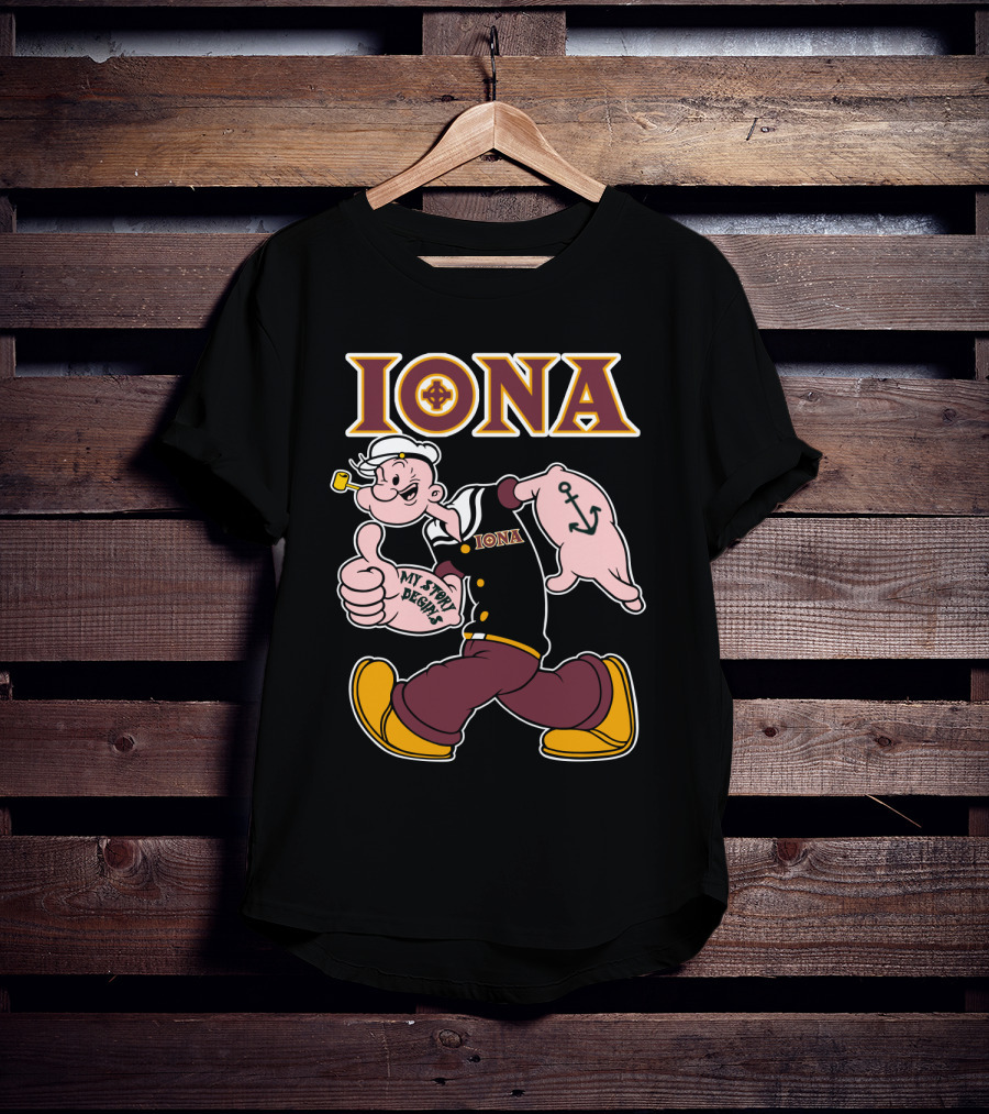Iona Gaels My Story Begins Sailor Character With Anchor Tattoo T-Shirt
