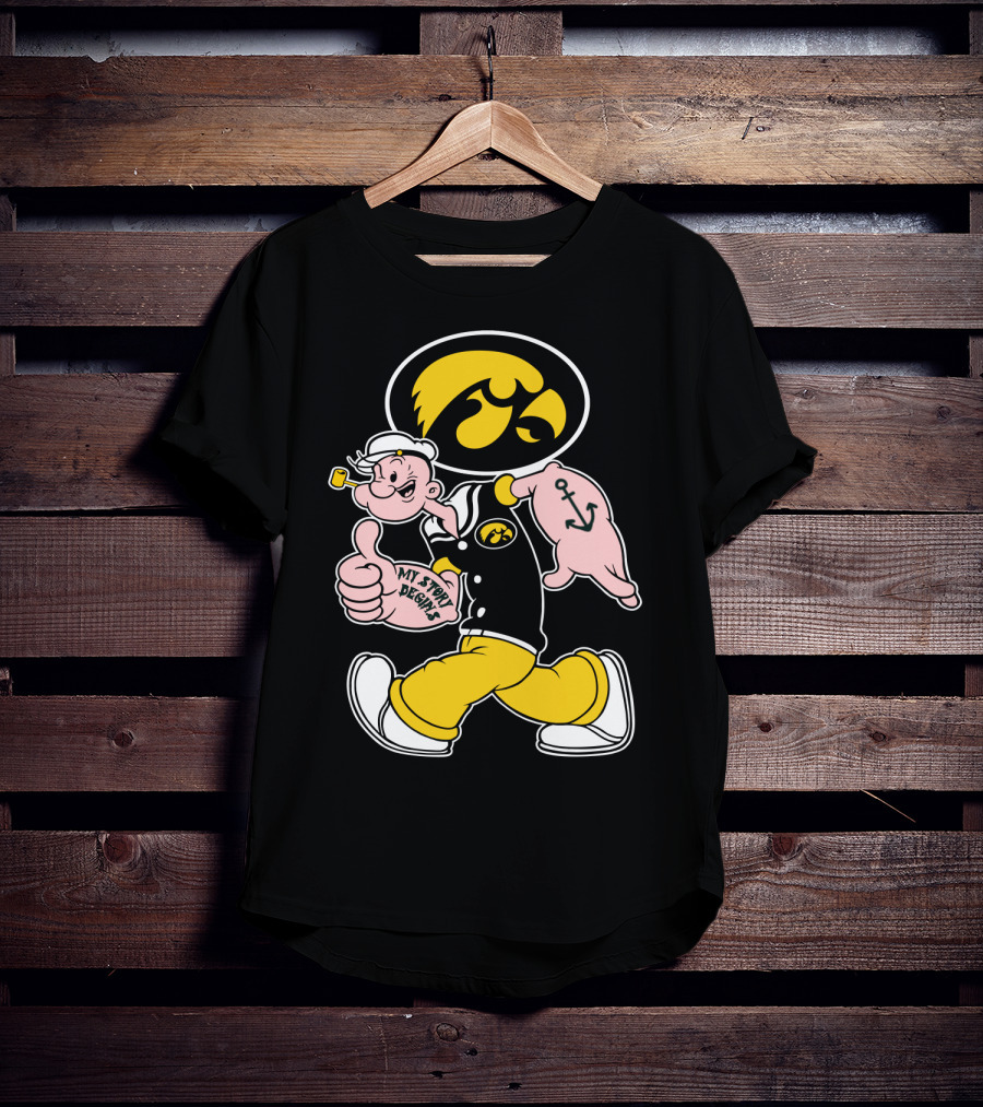 Iowa Hawkeyes My Story Designs Popeye Thumbs Up Anchor Tattoo T-Shirt