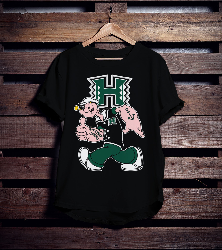 Hawai'i Rainbow Warriors My Story Begins H Logo Popeye Anchor T-Shirt