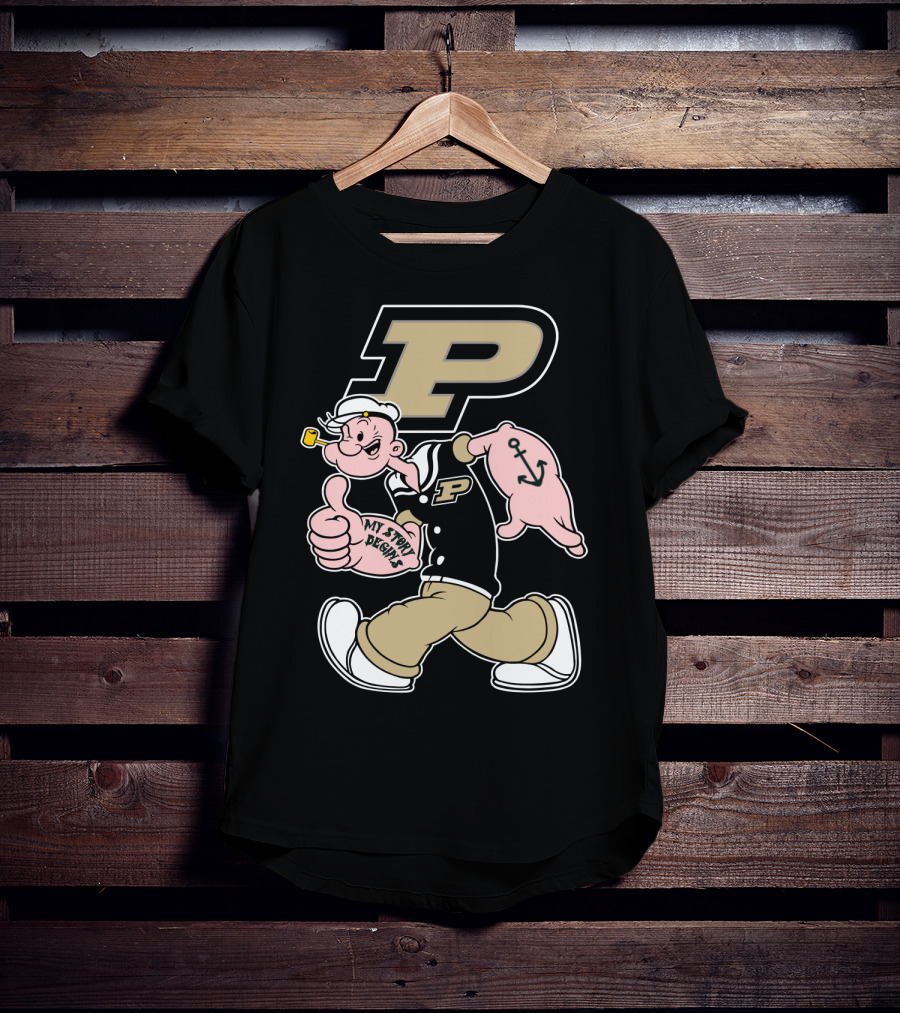 Purdue Boilermakers Sailor Cartoon Mascot With Pipe And Anchor Tattoo T-Shirt