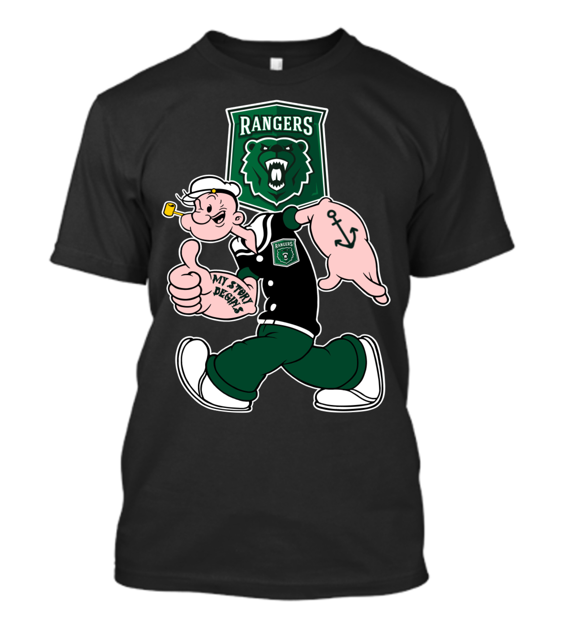 Parkside Rangers My Story Begins Popeye Cartoon Bear Anchor T-Shirt
