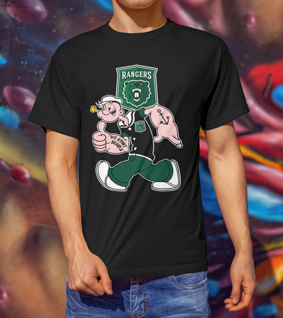 Parkside Rangers My Story Begins Popeye Cartoon Bear Anchor T-Shirt