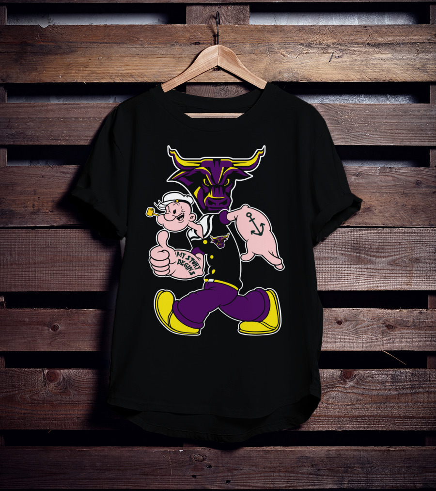 Mavericks My Story Begins Minnesota State 338 Popeye Sailor Tattoo Bull T-Shirt