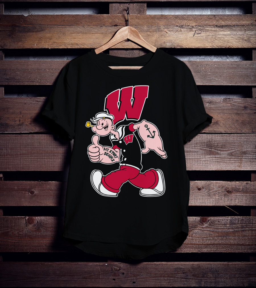 Wisconsin Badgers W Logo With Popeye Character T-Shirt
