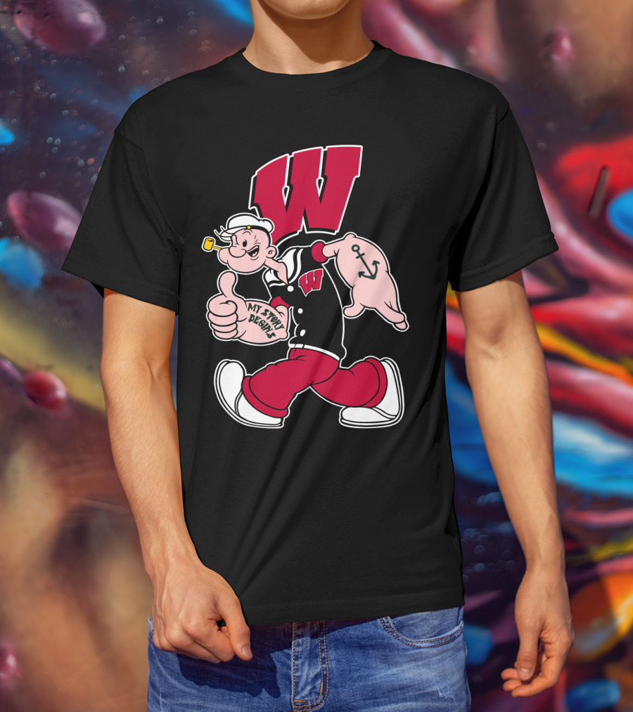 Wisconsin Badgers W Logo With Popeye Character T-Shirt