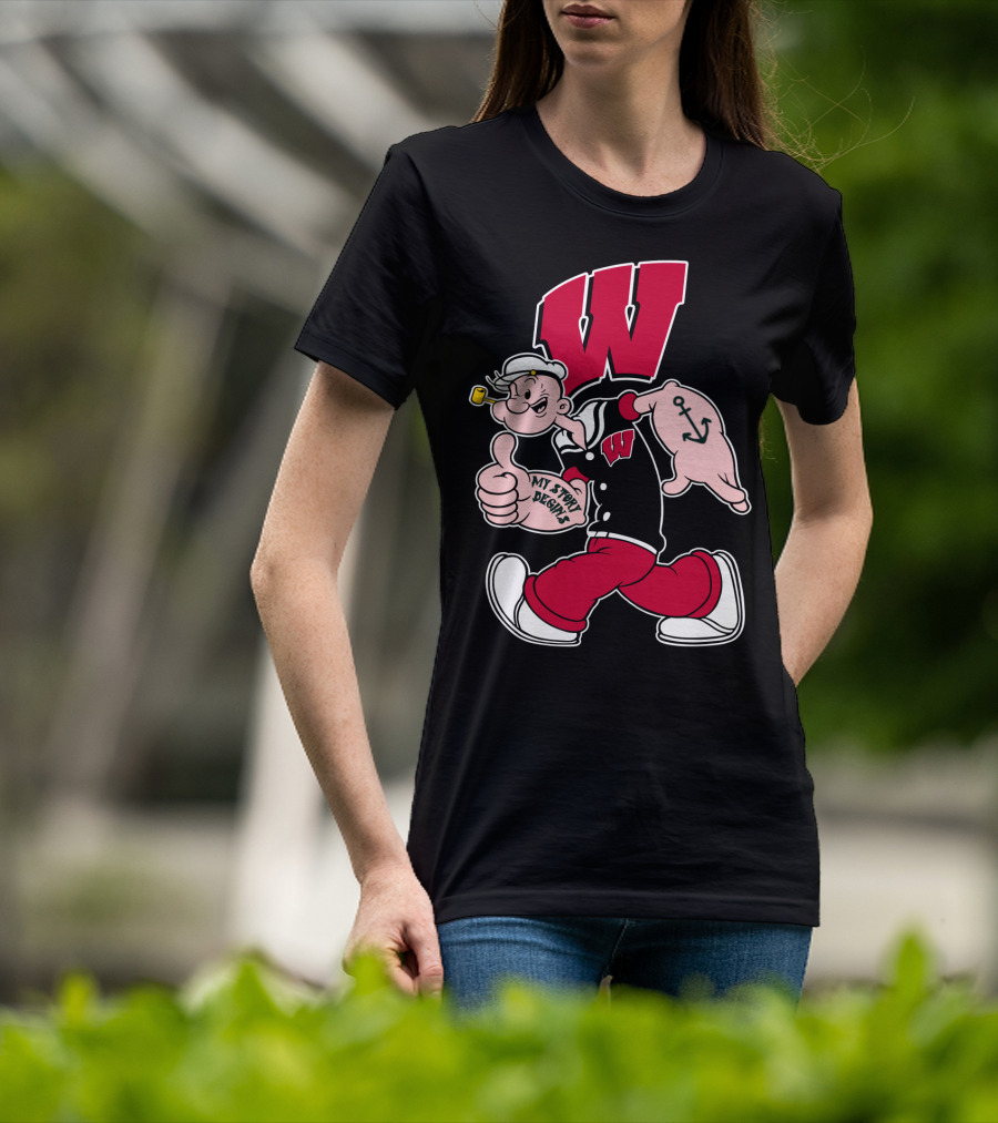 Wisconsin Badgers W Logo With Popeye Character T-Shirt