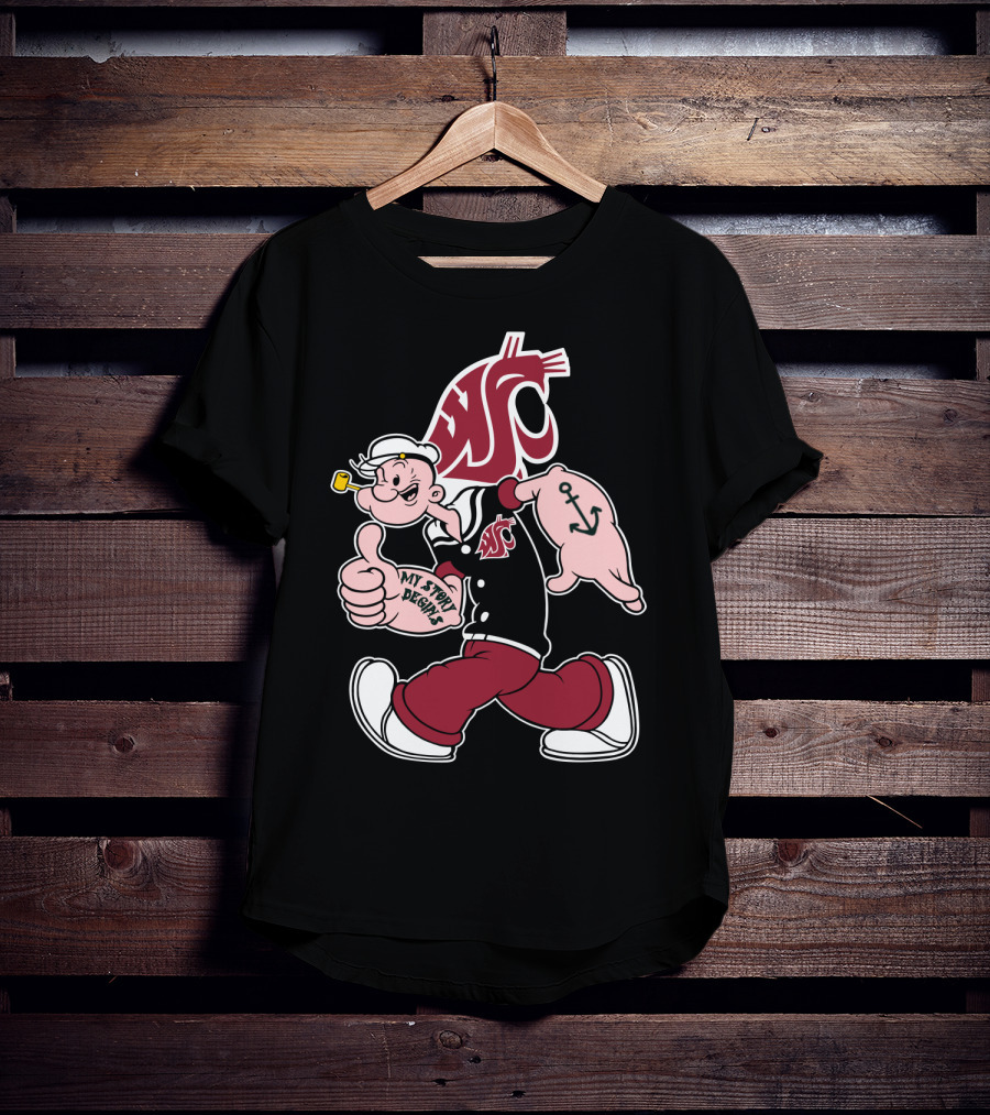 My Story Begins Popeye Washington State Cougars Anchor Tattoo T-Shirt