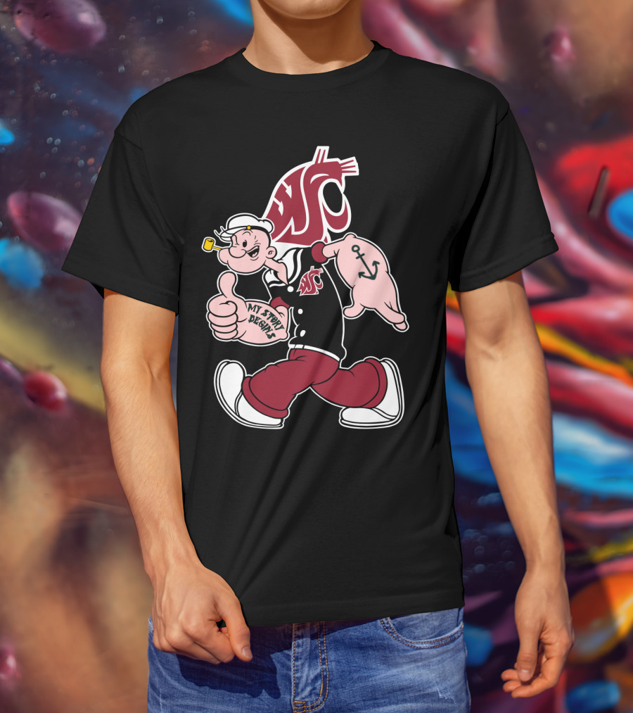 My Story Begins Popeye Washington State Cougars Anchor Tattoo T-Shirt