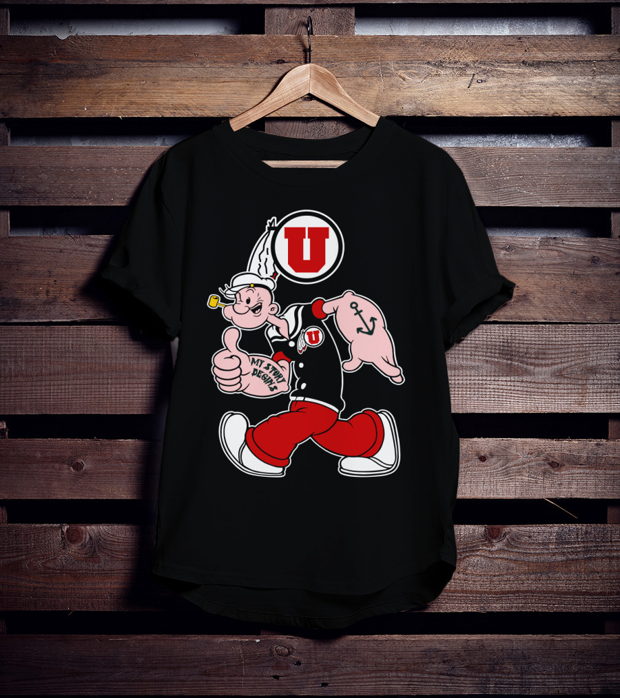 Utah Utes Popeye Thumbs Up Anchor Tattoo U T-Shirt