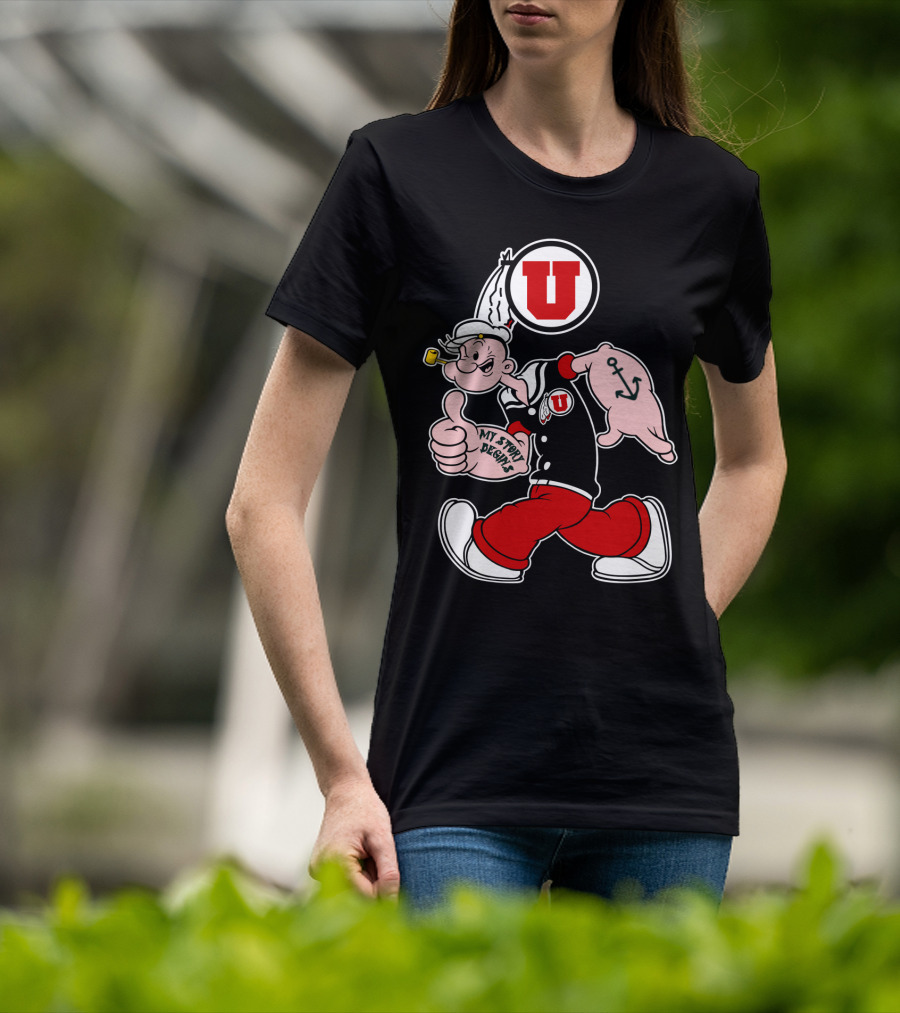 Utah Utes Popeye Thumbs Up Anchor Tattoo U T-Shirt