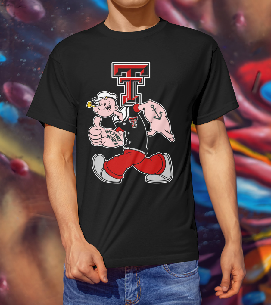 Popeye Thumbs Up Texas Tech Red Raiders Logo Mashup T-Shirt
