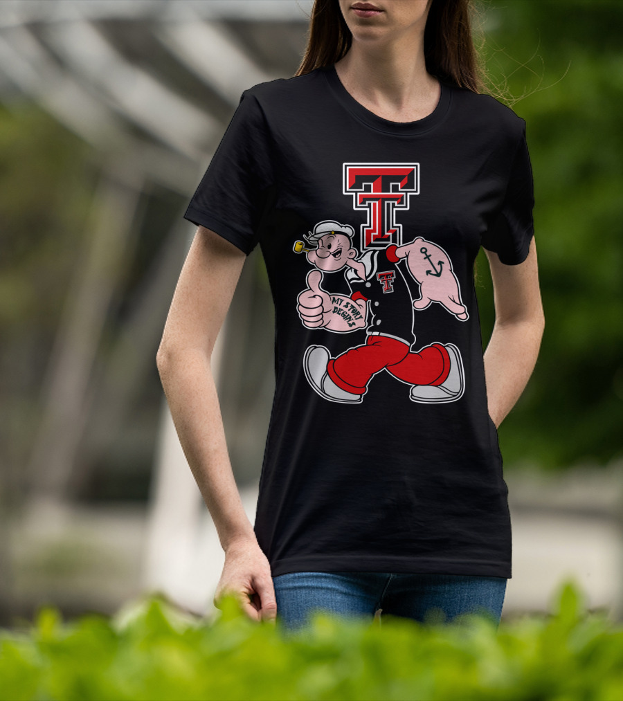 Popeye Thumbs Up Texas Tech Red Raiders Logo Mashup T-Shirt