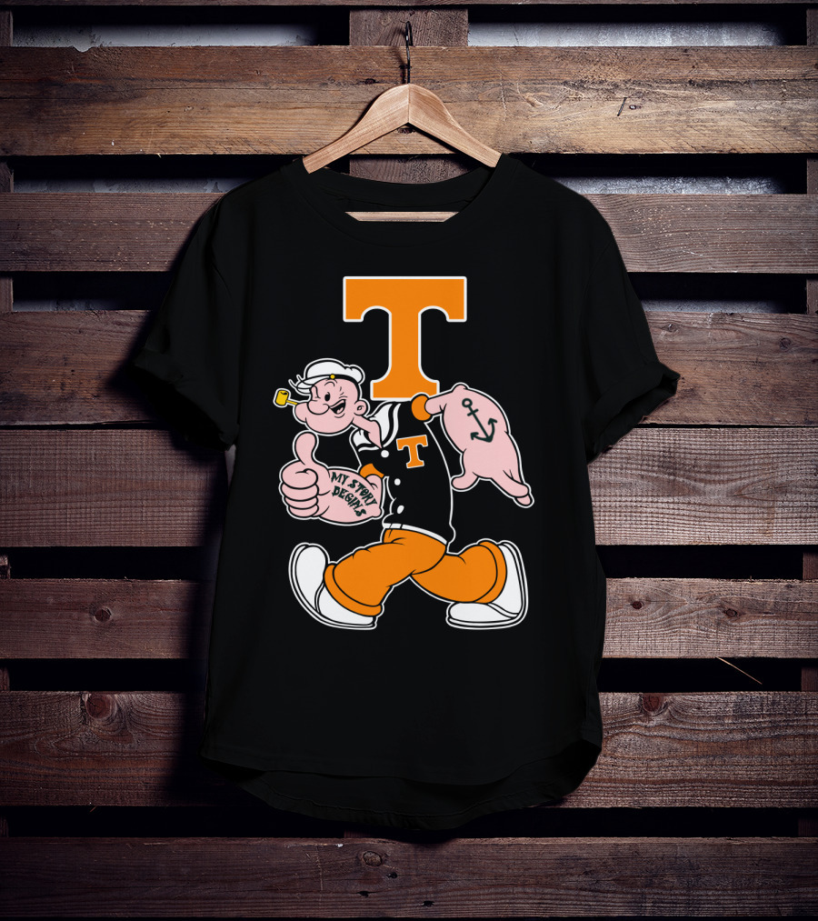 Tennessee Volunteers Popeye Character With Orange T And Anchor Tattoo T-Shirt