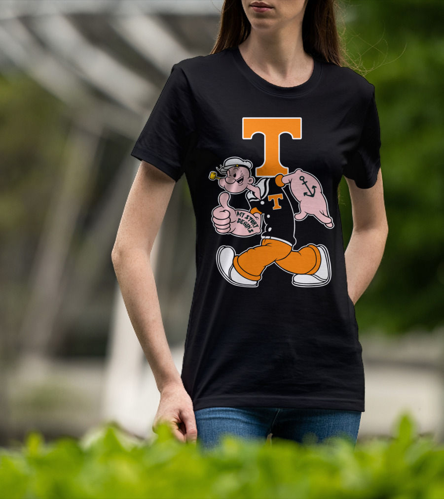 Tennessee Volunteers Popeye Character With Orange T And Anchor Tattoo T-Shirt