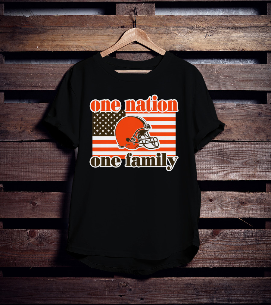 One Nation One Family Cleveland Browns Helmet Flag T-Shirt