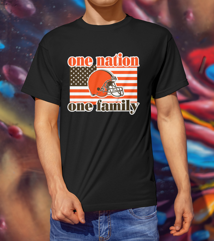 One Nation One Family Cleveland Browns Helmet Flag T-Shirt