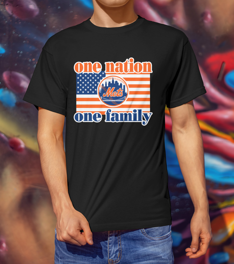 One Nation One Family New York Mets 44 Patriotic American Flag T-Shirt