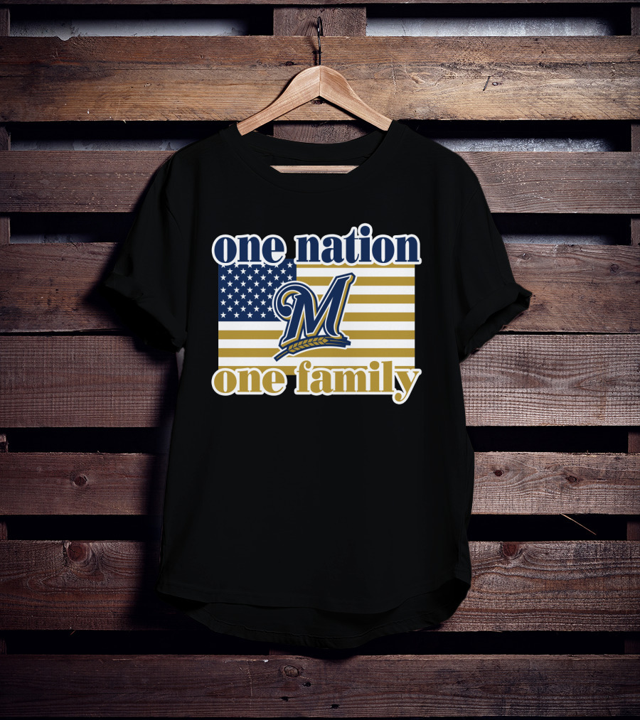 One Nation One Family Milwaukee Brewers 46 American Flag T-Shirt