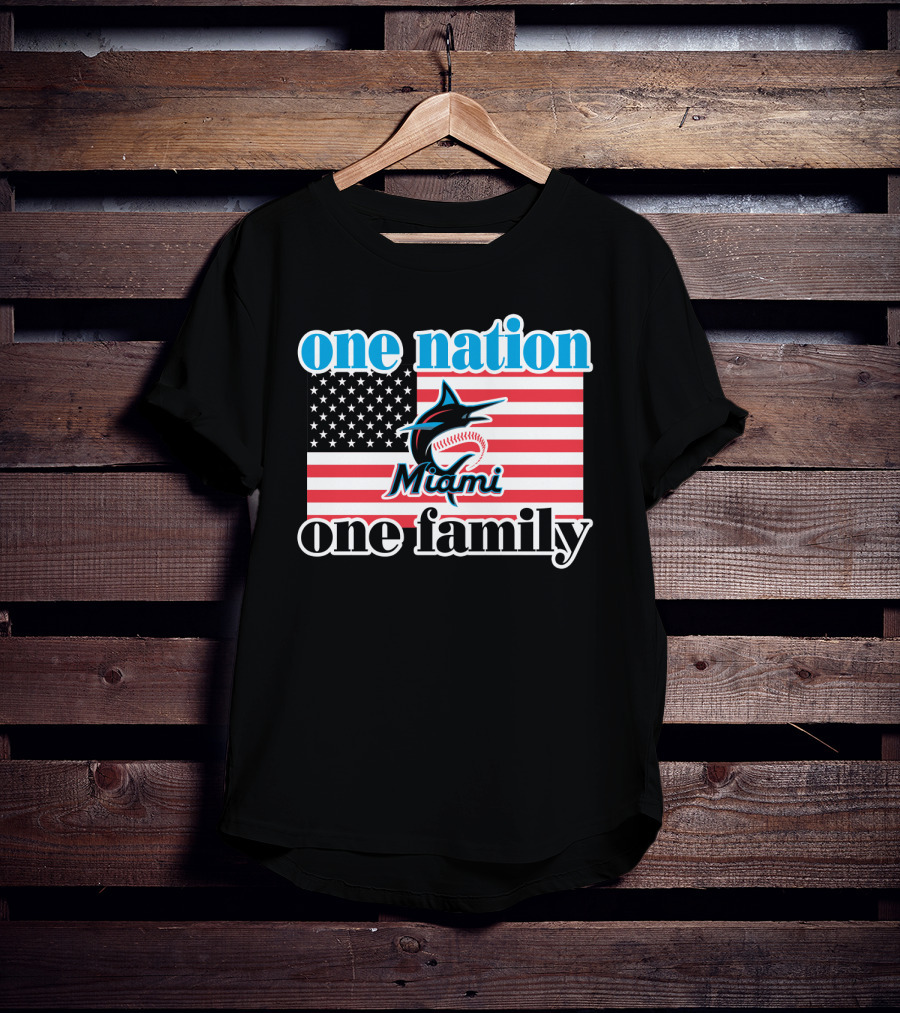 One Nation One Family Miami Marlins American Flag T-Shirt