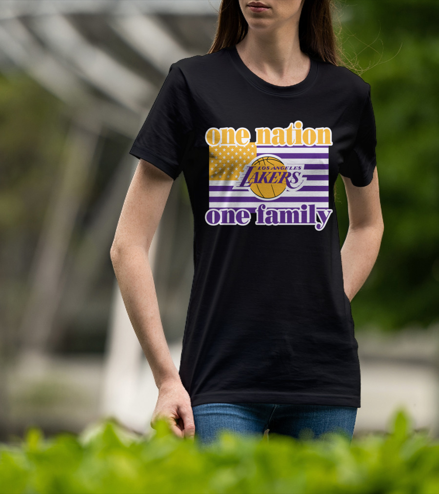 Los Angeles Lakers One Nation One Family American Flag T-Shirt