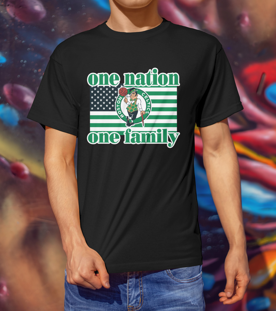 Boston Celtics One Nation One Family Usa Flag T-Shirt