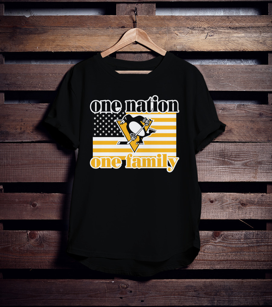 One Nation One Family 95 Pittsburgh Penguins American Flag T-Shirt