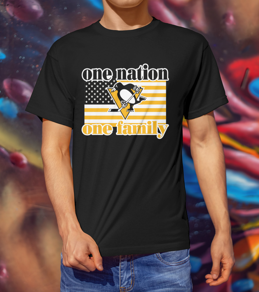 One Nation One Family 95 Pittsburgh Penguins American Flag T-Shirt