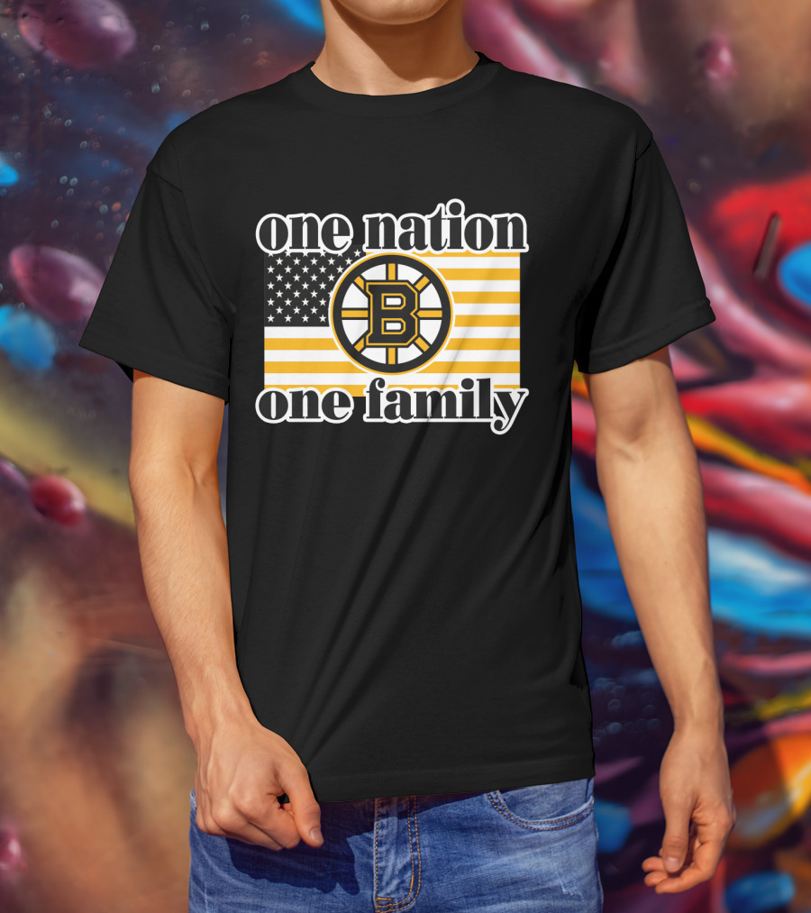 Boston Bruins One Nation One Family Flag T-Shirt