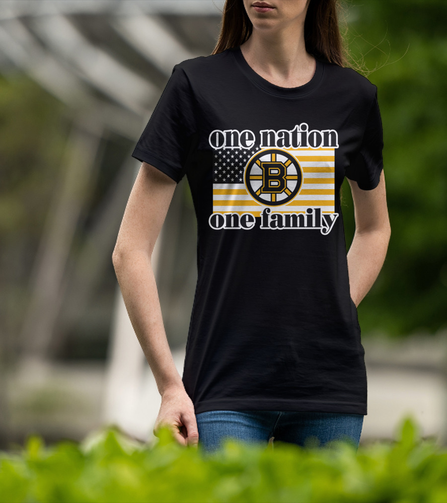 Boston Bruins One Nation One Family Flag T-Shirt