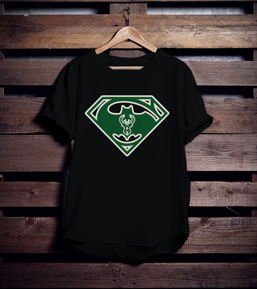 Milwaukee Bucks Batman Superman Logo Fusion T-Shirt