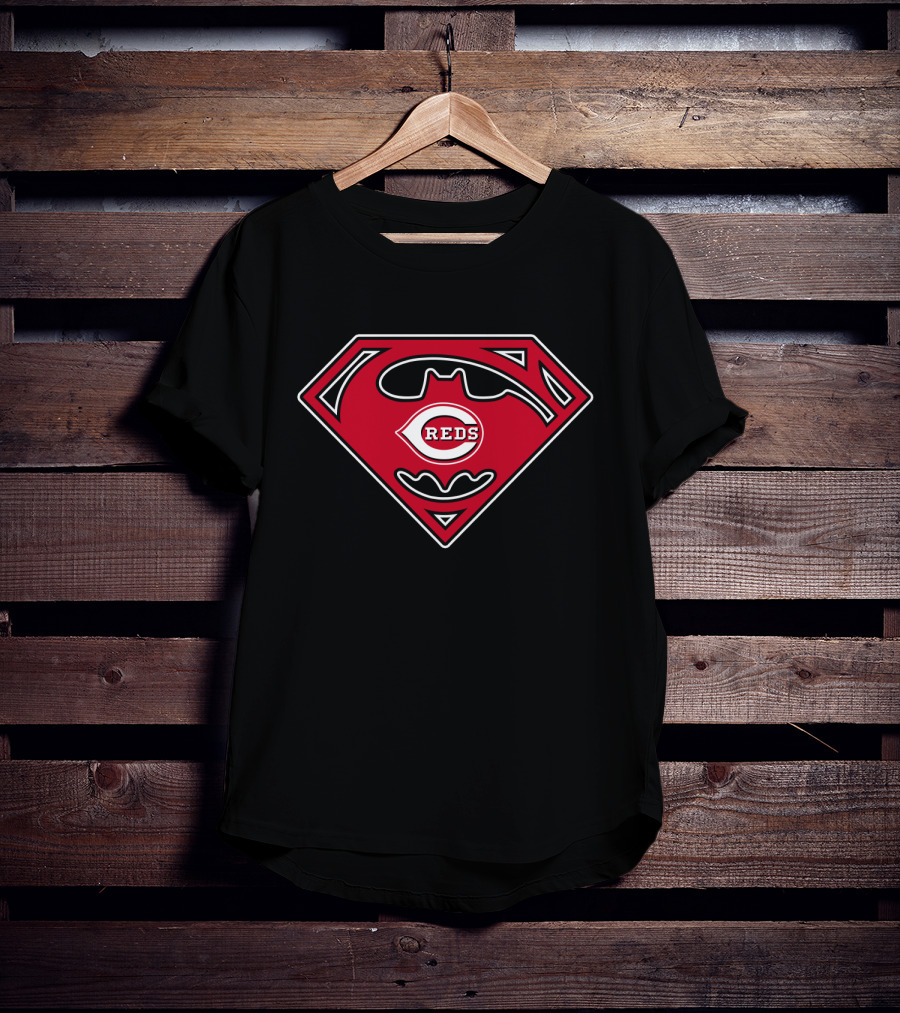 Cincinnati Reds Batman Superman Logo Mashup T-Shirt