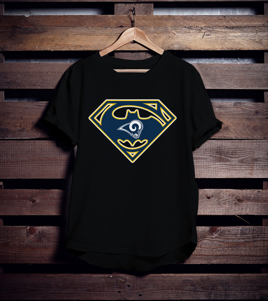 Los Angeles Rams Batman Superman Logo Mashup T-Shirt